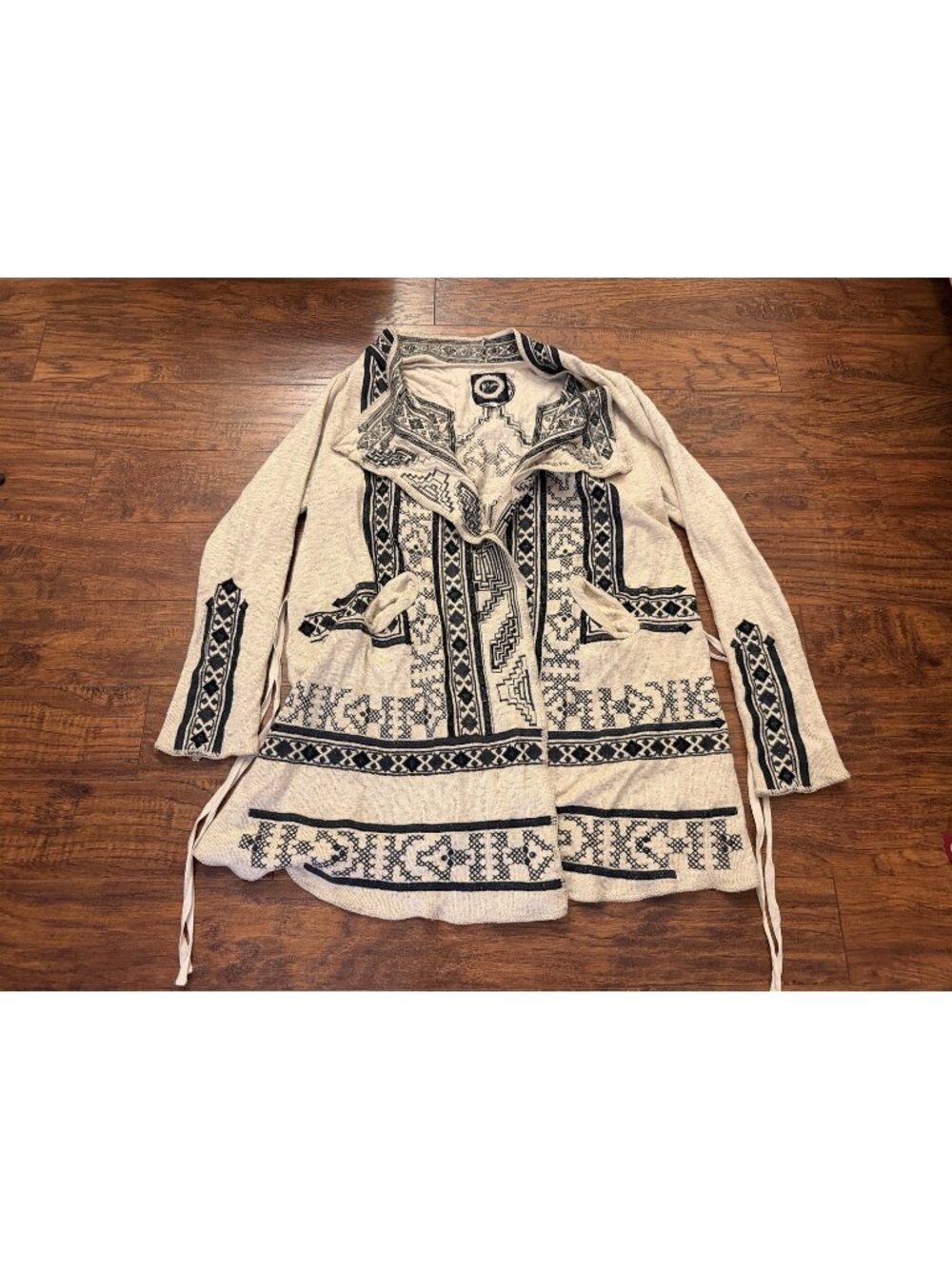 Johnny Was Biya Embroidered Cardigan Size Large Cream Black